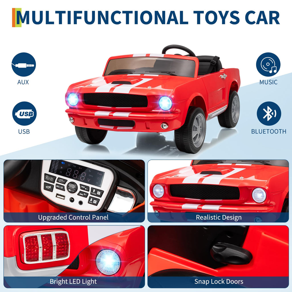 Garvee Ride - P Series: 2 Seater Ride On Electric Car 24V 7AH with Remote Control, 2 Speeds, Safety Belt, LED Lights, Music, Licensed Shelby GT350, Red, for Kids 3+