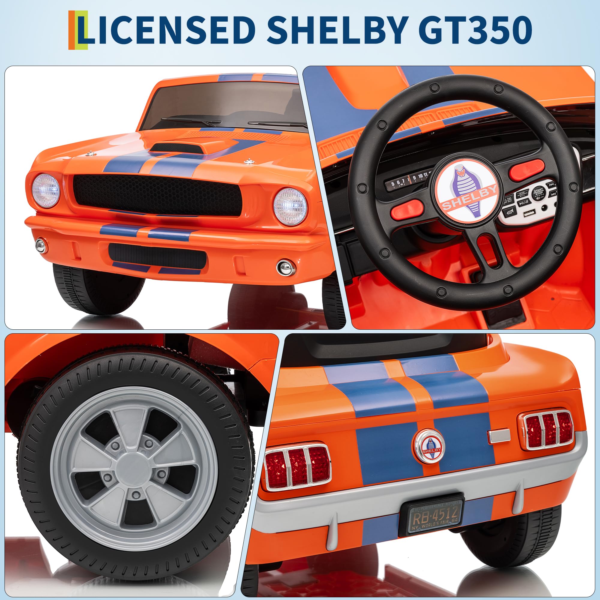Garvee Ride - P Series: 24V Ride On Licensed Shelby GT350 Electric Car 2-Seater with Remote Control, Safety Belt, LED Lights, Wide Seat for Toddlers Outdoor Play
