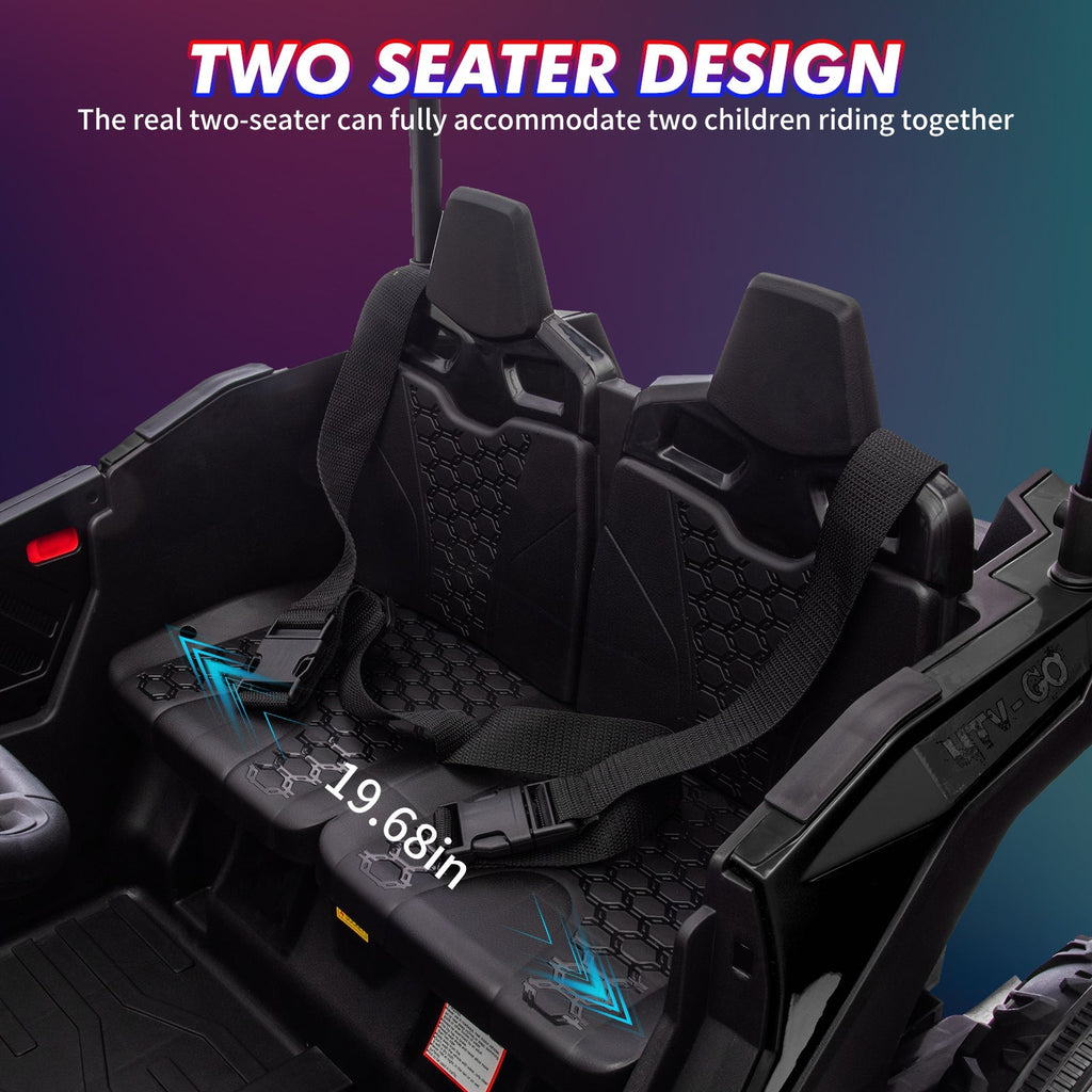 Garvee Ride - P Series: 24V Ride On Utv for Kids, 2 Seater Electric Truck With Sun Shade,4WD Electric Car Toy With Remote Control, Led Lights, 4 Shock Absorbersm,One Click Start, Music Player - Black