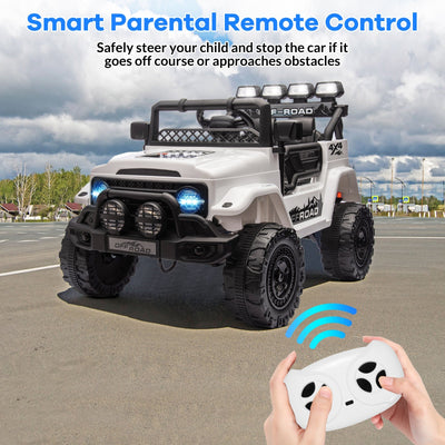 Garvee Ride - P Series: 12VElectric Ride on Truck Car For Kids Age 3+, Remote Control, Twin 25W Motors 3.1MPH Max Speed, Bluetooth USB Music Player, 4 Wheels Suspension LED Lights Safety Belt, Gift for Boy & Girl - White