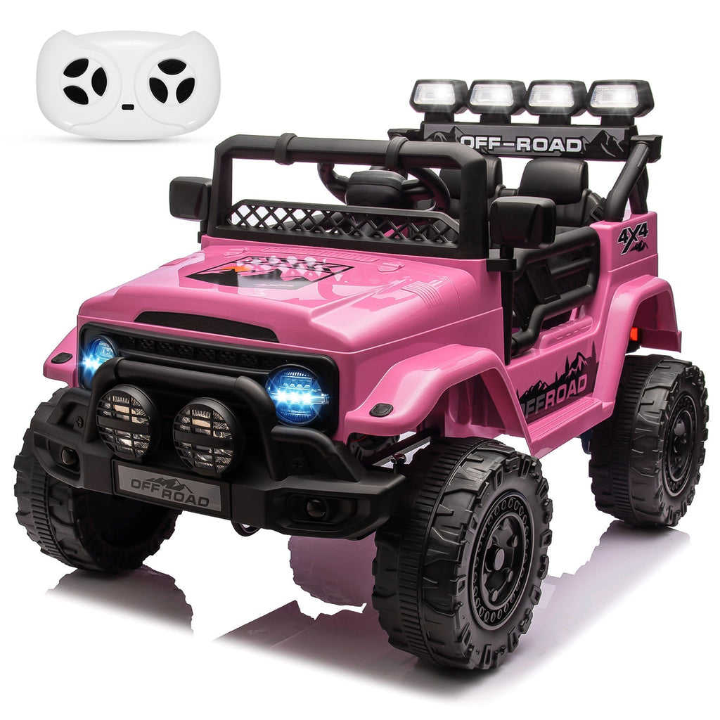 Garvee Ride - P Series: 12VElectric Ride on Truck Car For Kids Age 3+, Remote Control, Twin 25W Motors 3.1MPH Max Speed, Bluetooth USB Music Player, 4 Wheels Suspension LED Lights Safety Belt, Gift for Boy & Girl - Pink