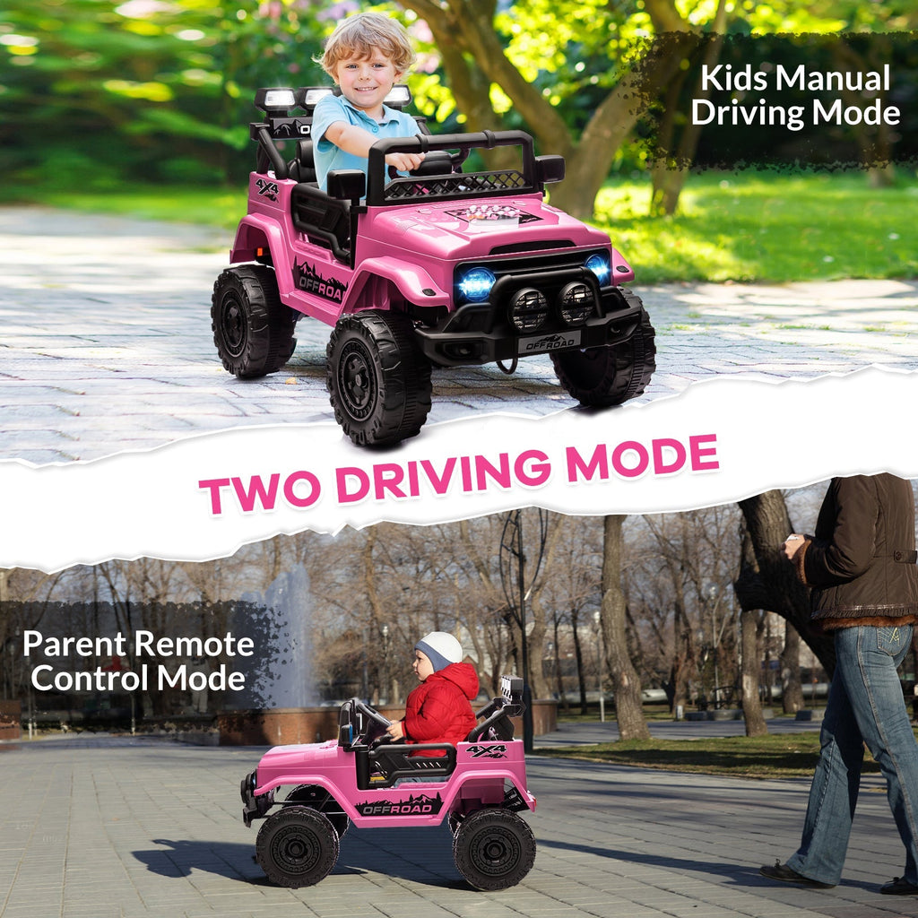Garvee Ride - P Series: 12VElectric Ride on Truck Car For Kids Age 3+, Remote Control, Twin 25W Motors 3.1MPH Max Speed, Bluetooth USB Music Player, 4 Wheels Suspension LED Lights Safety Belt, Gift for Boy & Girl - Pink