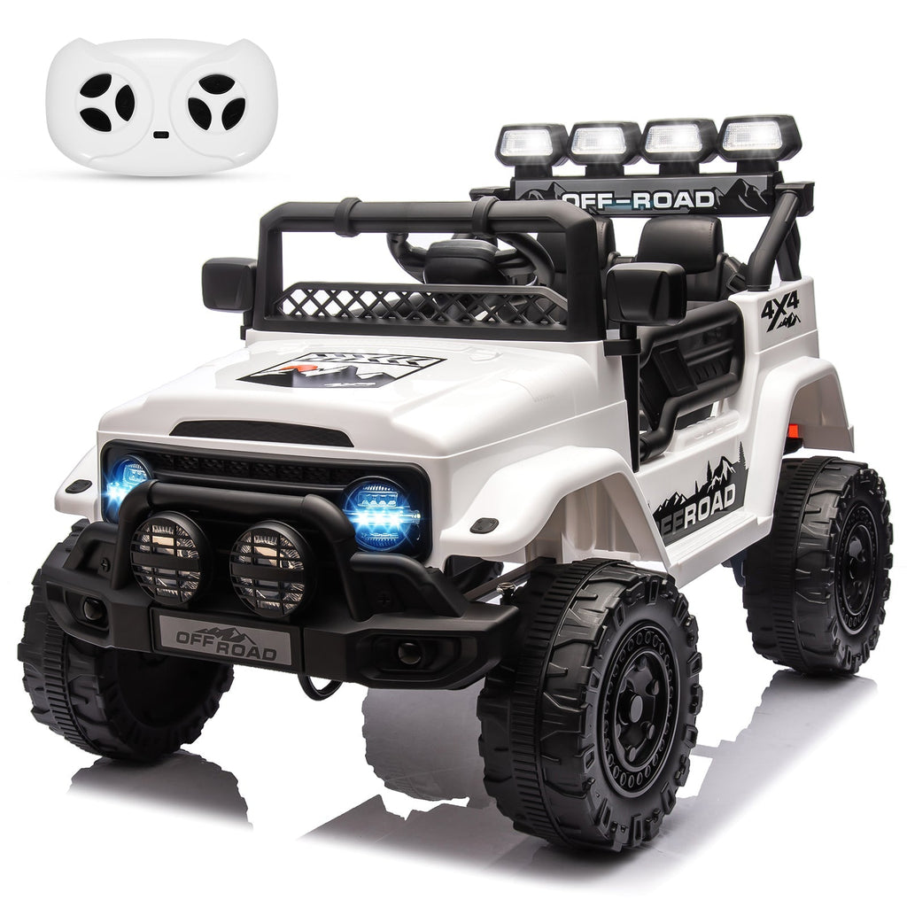 Garvee Ride - P Series: 12VElectric Ride on Truck Car For Kids Age 3+, Remote Control, Twin 25W Motors 3.1MPH Max Speed, Bluetooth USB Music Player, 4 Wheels Suspension LED Lights Safety Belt, Gift for Boy & Girl - White