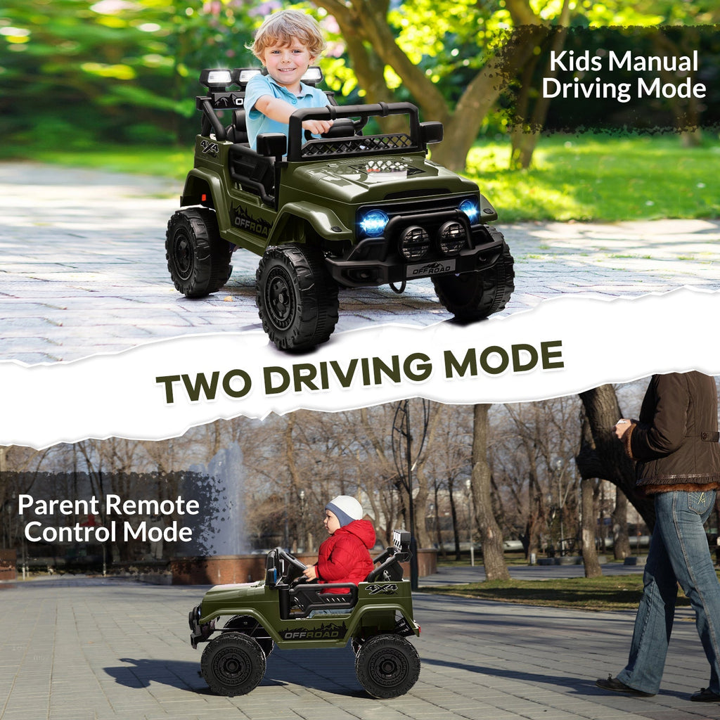 Garvee Ride - P Series: 12V Electric Ride on Truck Car For Kids Age 3+, Remote Control, Twin 25W Motors 3.1MPH Max Speed, Bluetooth USB Music Player, 4 Wheels Suspension LED Lights Safety Belt, Gift for Boy & Girl - Green