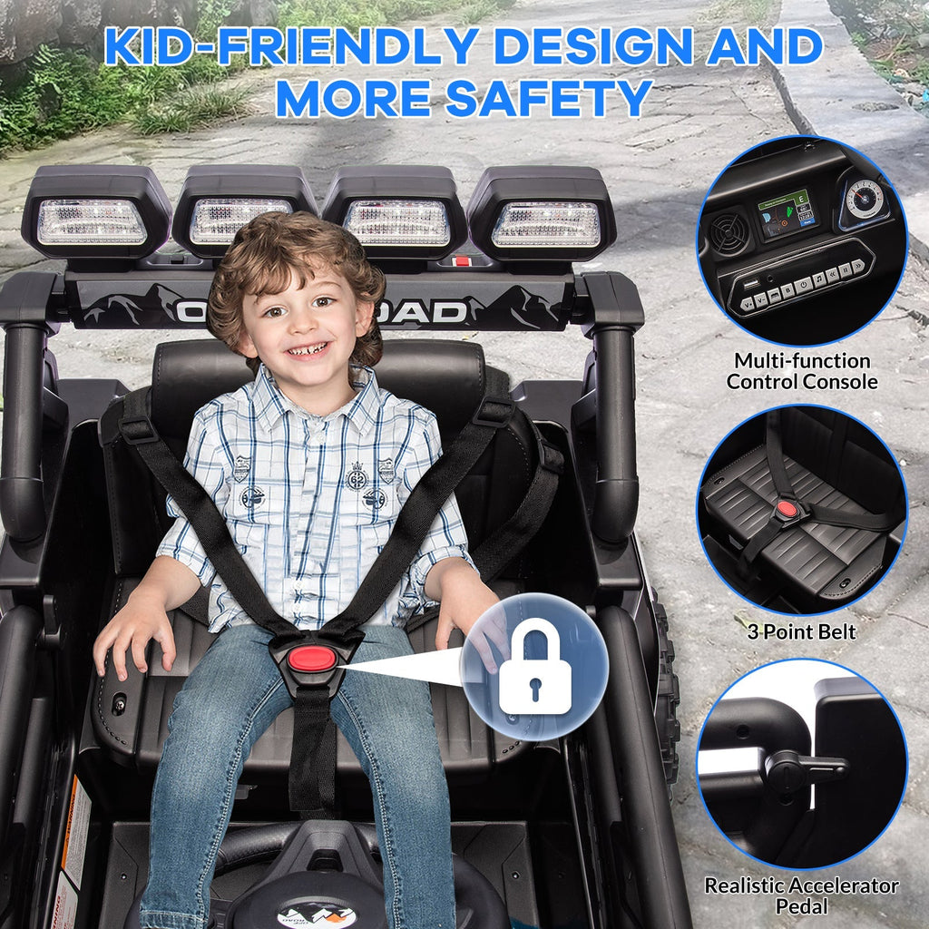 Garvee Ride - P Series: 12VElectric Ride on Truck Car For Kids Age 3+, Remote Control, Twin 25W Motors 3.1MPH Max Speed, Bluetooth USB Music Player, 4 Wheels Suspension LED Lights Safety Belt, Gift for Boy & Girl -Black