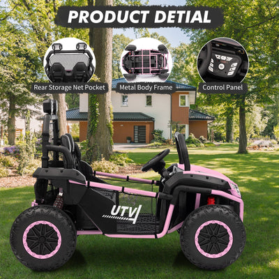 Garvee Ride - P Series: 2 Seater 24V Ride On Car,Electric Vehicle Utv Car for Kids,400W Motors Electric Truck With Remote,4.5MPH Max Speed,Four-Wheel Suspension，Music，Best Gift for Kids,Pink