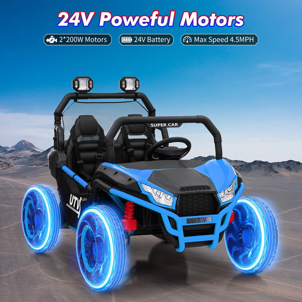 Garvee Ride - P Series: 2 Seater 24V Ride On Car,Electric Vehicle Utv Car for Kids,400W Motors Electric Truck With Remote,4.5MPH Max Speed,Four-Wheel Suspension，Music，Best Gift for Kids,Blue