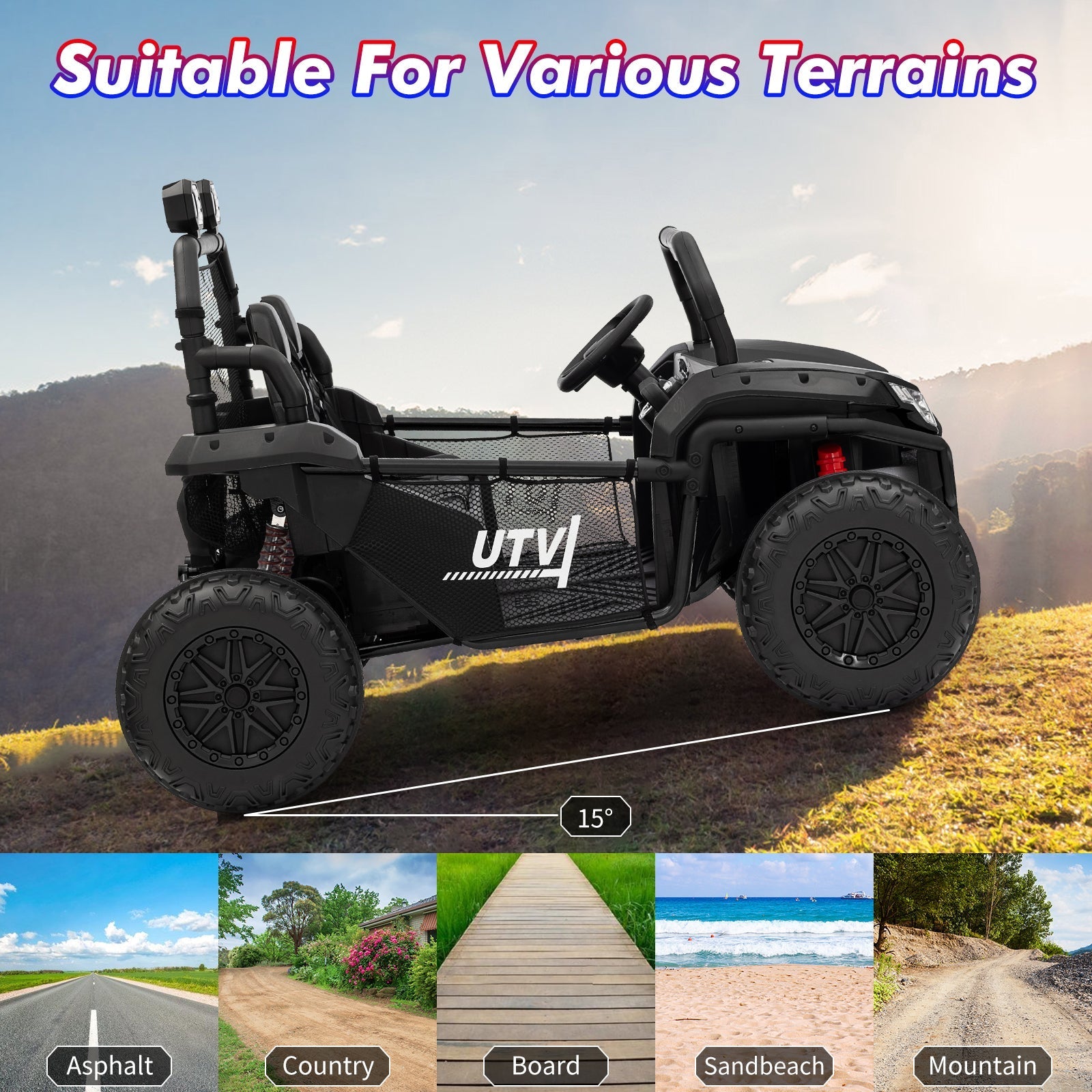 Garvee Ride - P Series: 2 Seater 24V Ride On Car,Electric Vehicle Utv Car for Kids,400W Motors Electric Truck With Remote,4.5MPH Max Speed,Four-Wheel Suspension，Music，Best Gift for Kids,Black