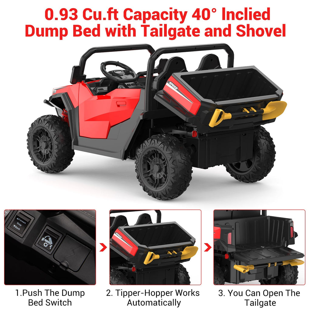 Garvee Ride - P Series: 24V Ride On Dump Truck for Big Kids, 4x4 Electric Car with Remote Control, Shovel, Bluetooth & Music, 24v Ride On Toys, Truck Car, Kids Electric Ride