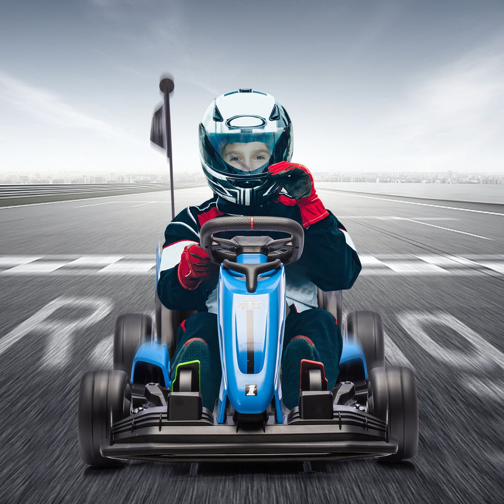 Garvee Ride - G Series: 24V Electric Drift Kart for Kids, Ride Car with Adjustable Seat & 7.5MPH Speed, EVA Silent Wheels, Parent-Safety Certified Ride-On Toy - Blue