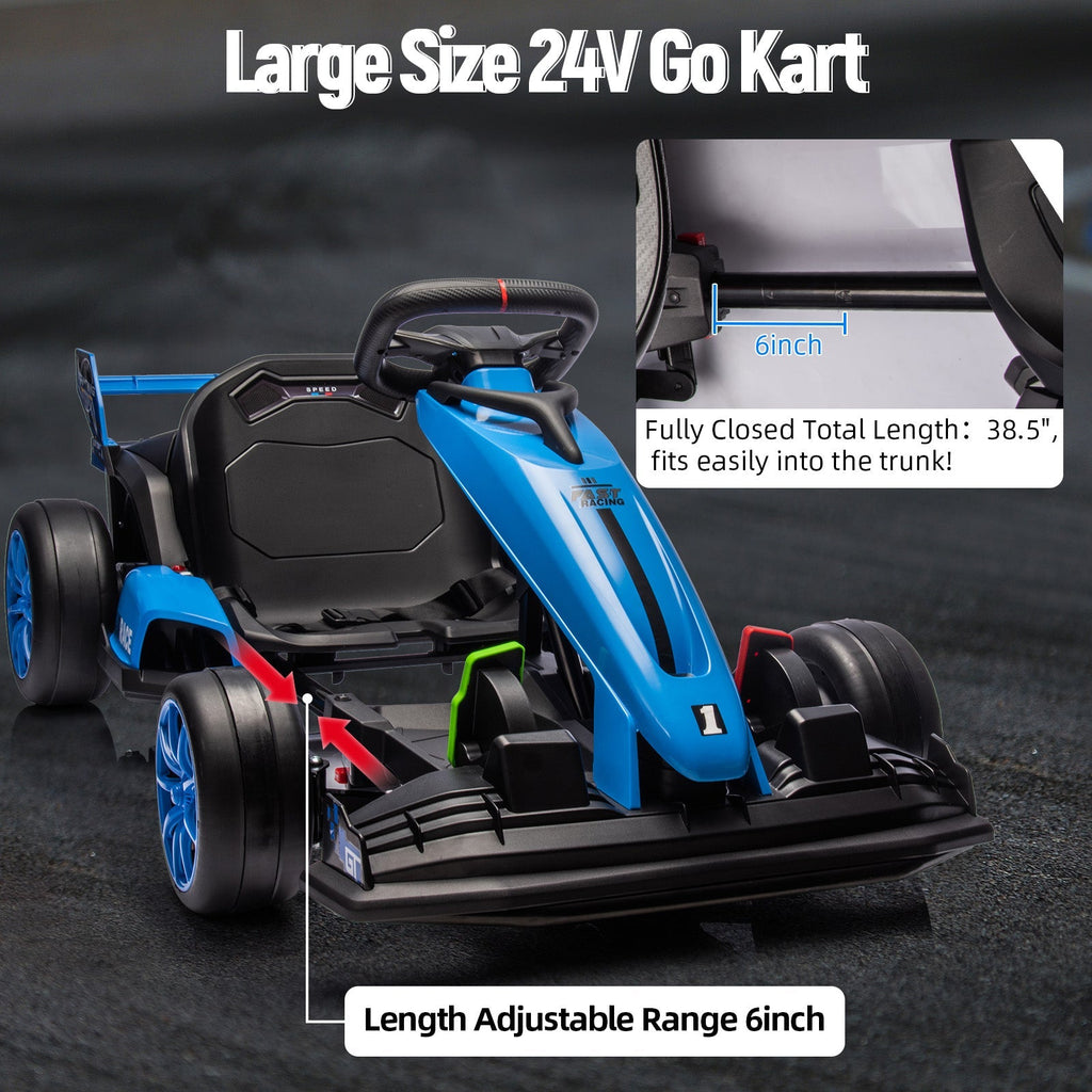 Garvee Ride - G Series: 24V Kids Ride on Go Kart, 7.5mph Variable High Speed Drifting Car, 7ah Battery 200W*2 Motors ,Length Ajustable Max Load 135lbs, Power Display Racing Toy for for Kids Child 6+ ,Blue