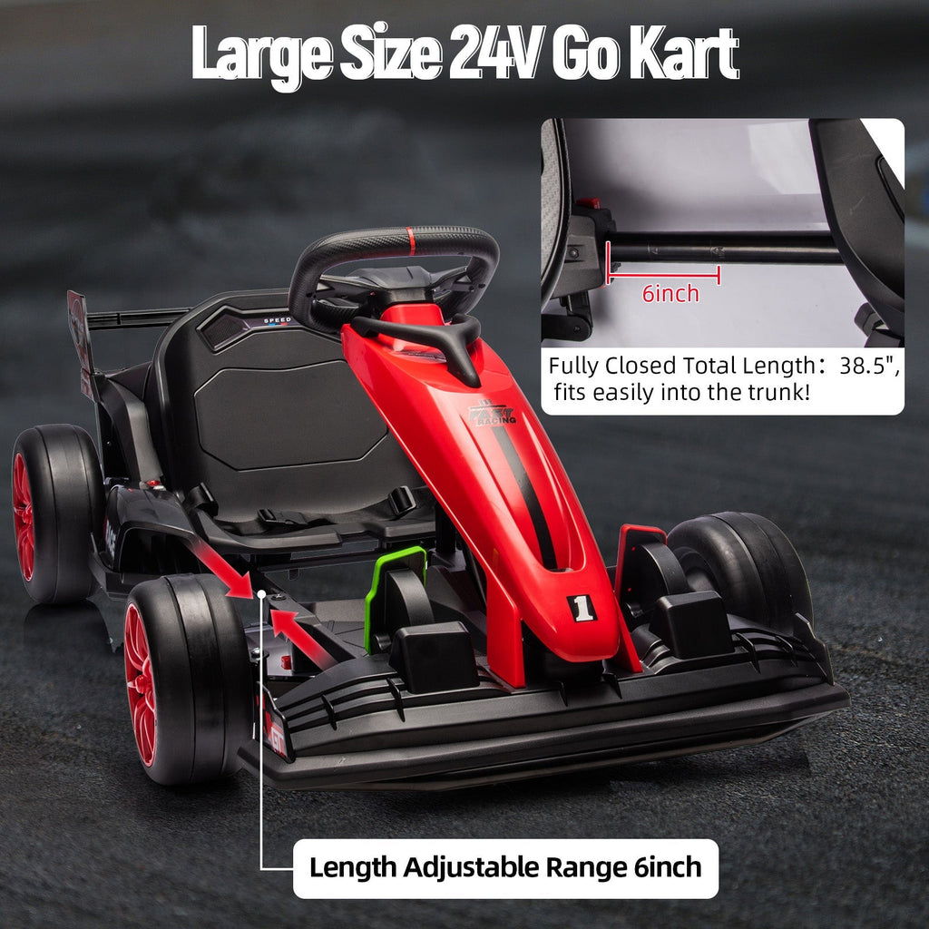 Garvee Ride - G Series: 24V Kids Ride On Go Kart Red, Adjustable Legroom, 7.5mph High Speed, 7ah Battery, 200W*2 Motors, Max Load 135lbs, Racing Toy for 6+