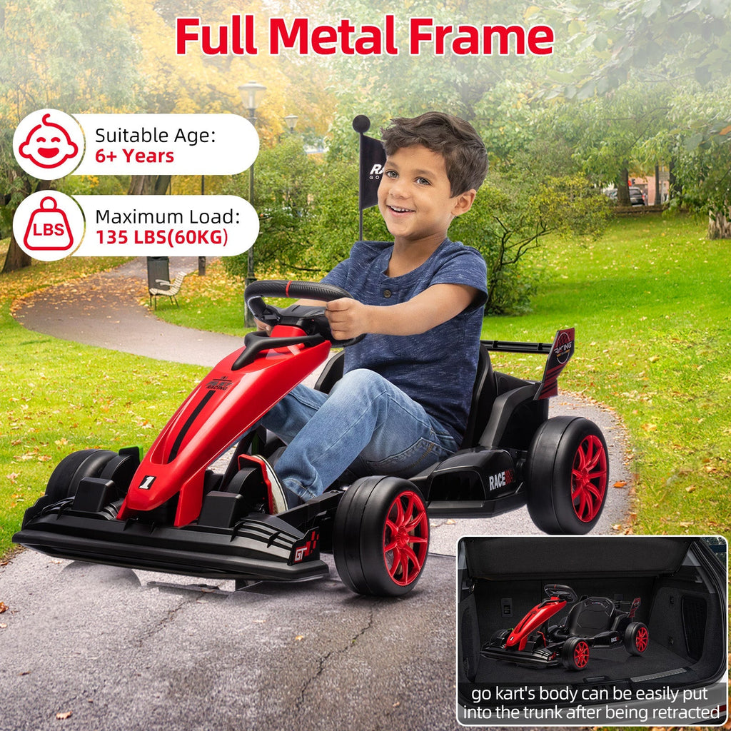 Garvee Ride - G Series: 24V Kids Ride On Go Kart Red, Adjustable Legroom, 7.5mph High Speed, 7ah Battery, 200W*2 Motors, Max Load 135lbs, Racing Toy for 6+