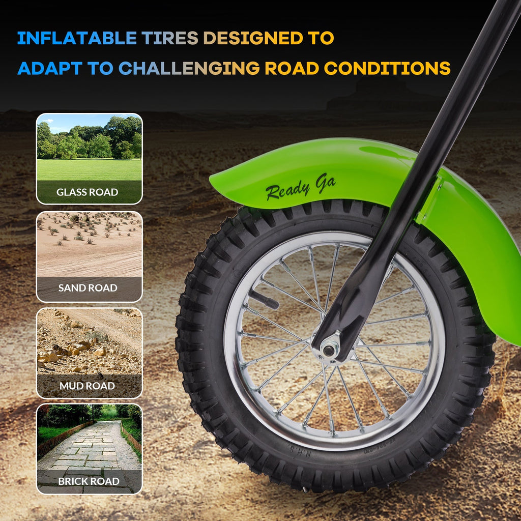 Garvee Ride - T Series: 24V Electric Dirt Bike, 2 Speed Max Up to 14 mph & 60 Minutes Continuous Ride on Toy Motorbike with Led Lights, Leather Seat, Handbrake for Big Kids Teen