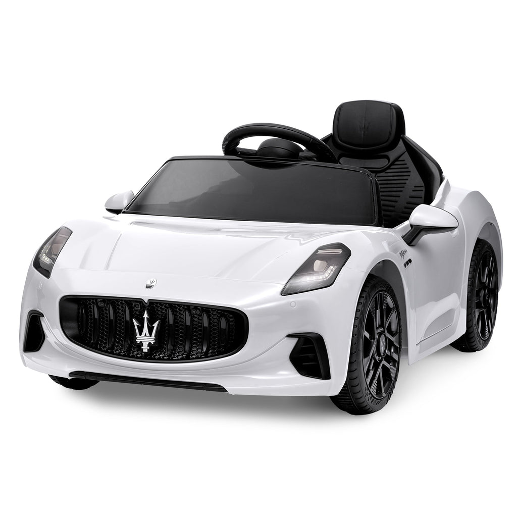 Garvee Ride - P Series: 12V Battery Powered Motorized Car for Kids with Remote Control, Spring Suspension, Double Doors, Bright Lights, 4 Wheel Electric Vehicle, White