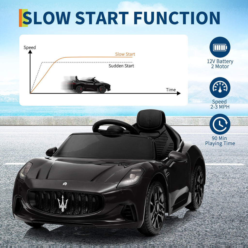 Garvee Ride - P Series: 12V Battery Powered Motorized Car for Kids with Remote Control, Spring Suspension, Double Doors, Bright Lights, 4 Wheel Electric Vehicle, Black