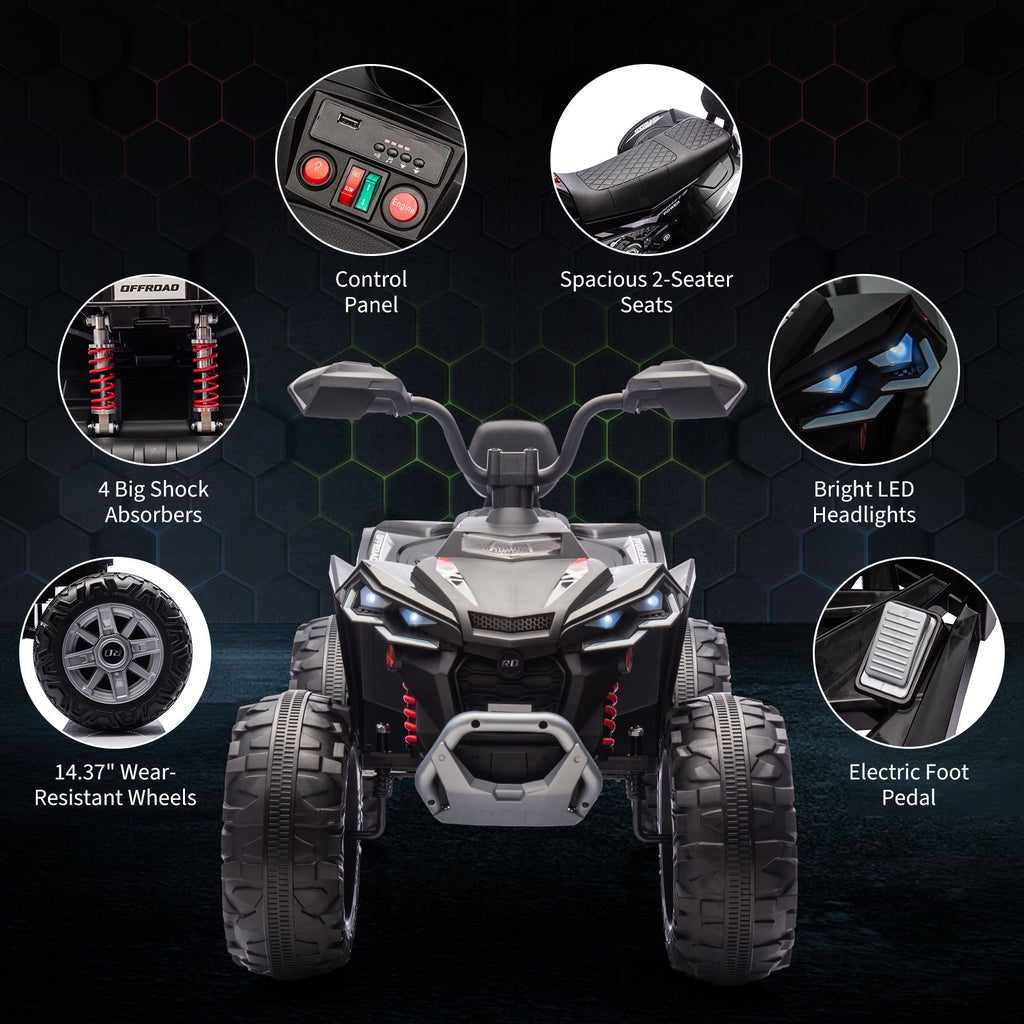 Garvee Ride - P Series: 24V 2-Seater Ride On ATV for Kids - 4-Wheel Battery Powered, High/Low Speed Modes, LED Lights, Music & Horn, Durable Wear-Resistant Wheels, Safe Non-Toxic Material, Outdoor Adventure - Black
