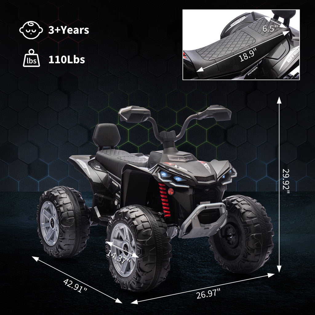 Garvee Ride - P Series: 24V 2-Seater Ride On ATV for Kids - 4-Wheel Battery Powered, High/Low Speed Modes, LED Lights, Music & Horn, Durable Wear-Resistant Wheels, Safe Non-Toxic Material, Outdoor Adventure - Black