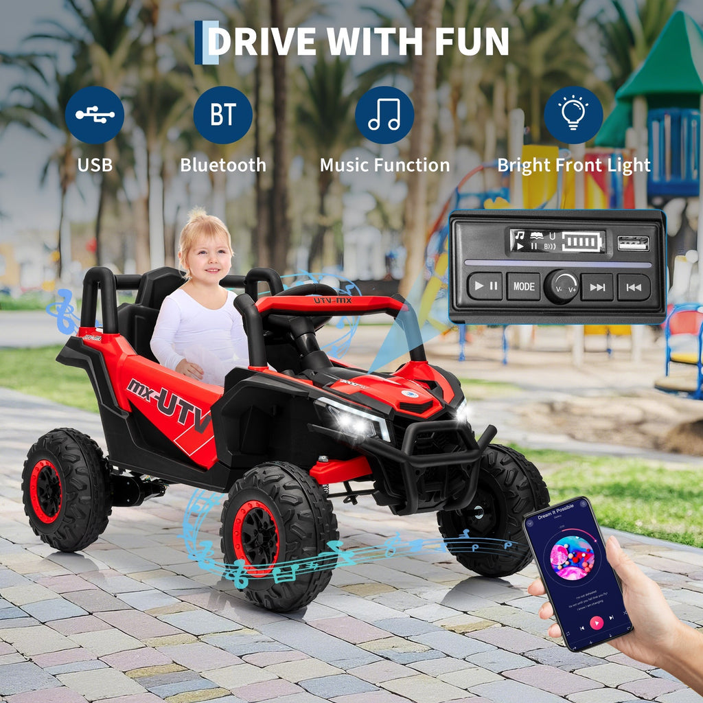 Garvee Ride - P Series: 12V UTV Buggy Electric Ride-on Car for Kids with 4WD/2WD Switch, 4 Shock Absorbers, EVA Tires, Lockable Doors, Parental Remote Control, Outdoor Adventure