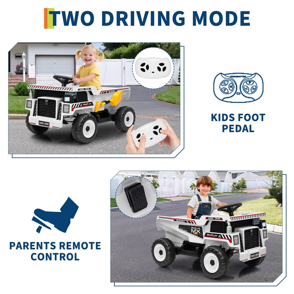Garvee Ride - P Series: 12V Kids Ride On Dump Truck Electric Car Toy with Remote Control, Auto Dump Bed & Shovel, 12V Battery, LED Lights, Music, for Toddlers Outdoor Play