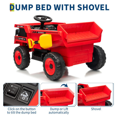 Garvee Ride - P Series: 12V Kids Ride On Dump Truck Electric Car Toy with Remote Control, Auto Dump Bed & Shovel, Durable Plastic, LED Lights & Music, Rose Red, Outdoor Play for Toddlers - Red