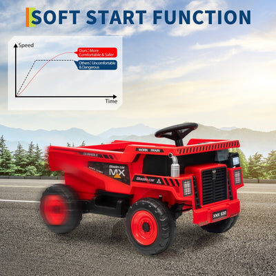 Garvee Ride - P Series: 12V Kids Ride On Dump Truck Electric Car Toy with Remote Control, Auto Dump Bed & Shovel, Durable Plastic, LED Lights & Music, Rose Red, Outdoor Play for Toddlers - Red