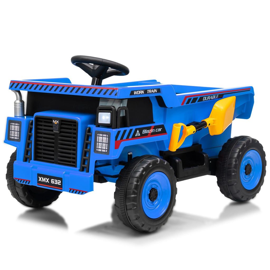 Garvee Ride - P Series: 12V Kids Ride On Dump Truck Electric Car Toy with Remote Control, Auto Dump Bed & Shovel, Dual 30W Motors, Durable Plastic, LED Lights, Music, Blue, Outdoor Play