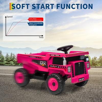 Garvee Ride - P Series: 12V Kids Ride On Dump Truck Electric Car Toy with Remote Control, Auto Dump Bed & Shovel, Durable Plastic, LED Lights & Music, Rose Red, Outdoor Play for Toddlers