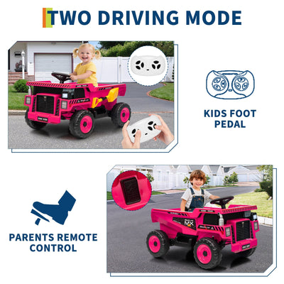 Garvee Ride - P Series: 12V Kids Ride On Dump Truck Electric Car Toy with Remote Control, Auto Dump Bed & Shovel, Durable Plastic, LED Lights & Music, Rose Red, Outdoor Play for Toddlers
