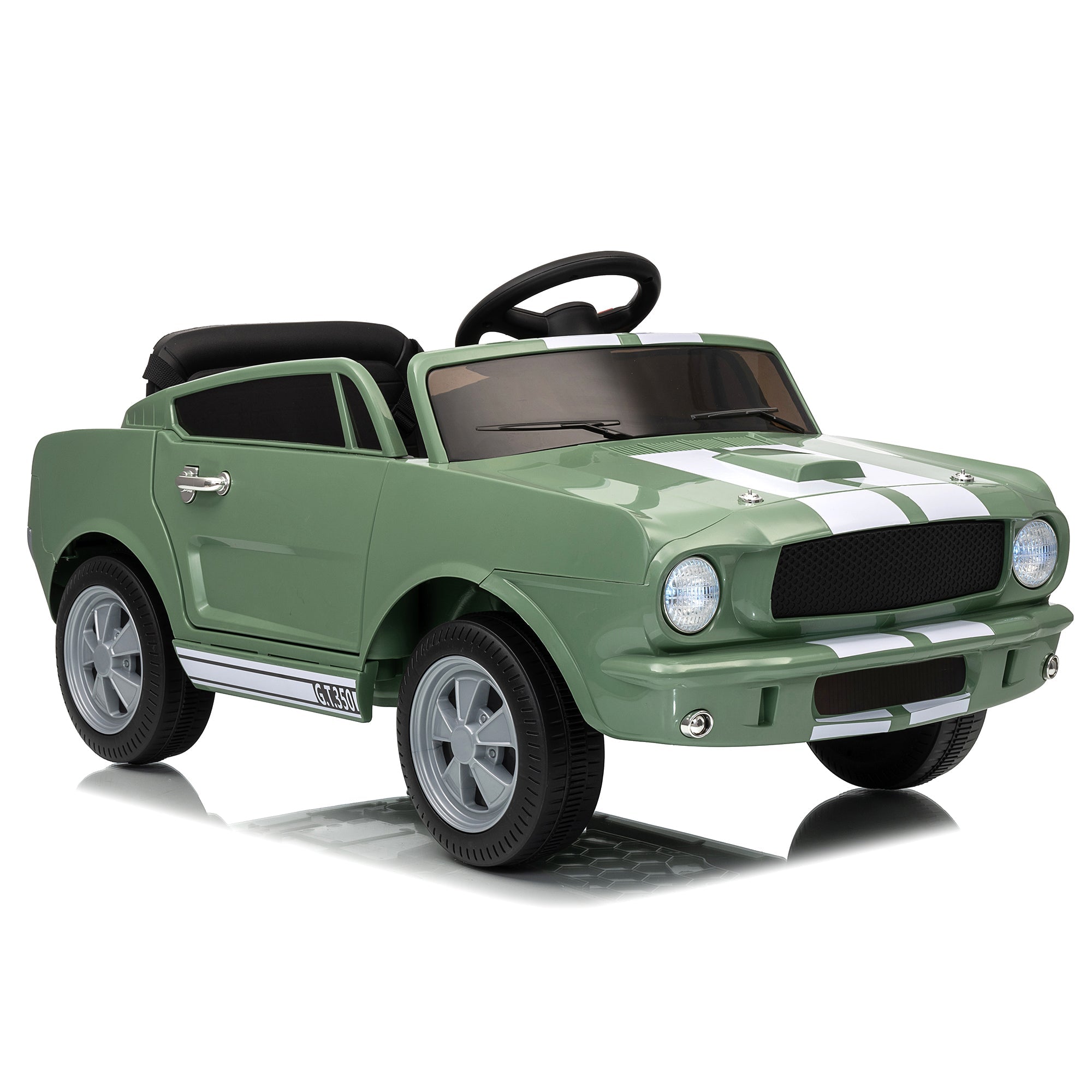 Garvee Ride - P Series: 12V Ride On Licensed Shelby GT350 Electric Car for Toddlers with Remote Control, Safety Belt, 2 Speeds, LED Lights, Music, Green - Kids Battery Powered Vehicle for Ages 3+