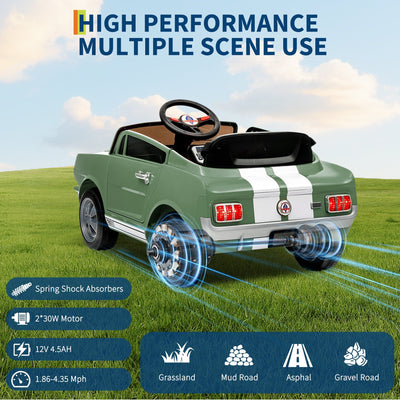 Garvee Ride - P Series: 12V Ride On Licensed Shelby GT350 Electric Car for Toddlers with Remote Control, Safety Belt, 2 Speeds, LED Lights, Music, Green - Kids Battery Powered Vehicle for Ages 3+