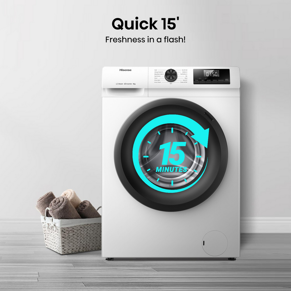 Hisense 1 Series WF1Q8041BW 8kg 1400 Spin Freestanding Steam Washing Machine White