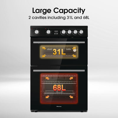 Hisense HDE3211BBUK 60cm Double Oven Electric Cooker with Ceramic Hob Black - A+ Rated