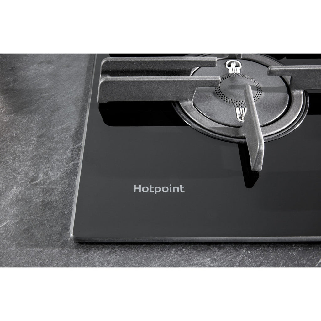 Hotpoint FTGHG751DHBK 75cm 5 Burner Gas on Glass Hob with Vertical Flame Black