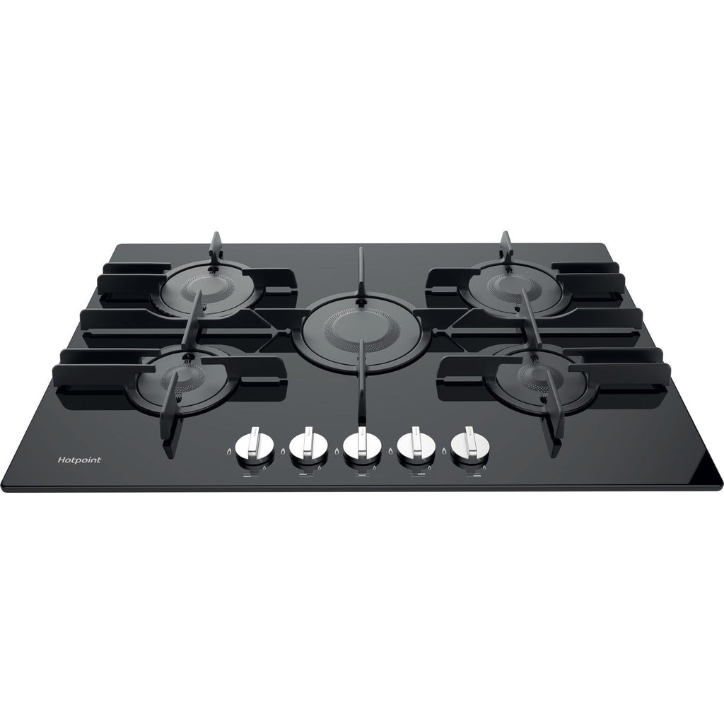 Hotpoint FTGHG751DHBK 75cm 5 Burner Gas on Glass Hob with Vertical Flame Black