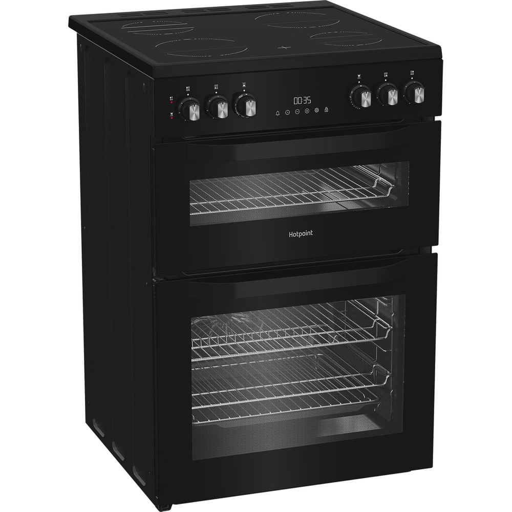 Hotpoint HDE6VDB1 Freestanding Electric Double Cooker With Ceramic Hob Black