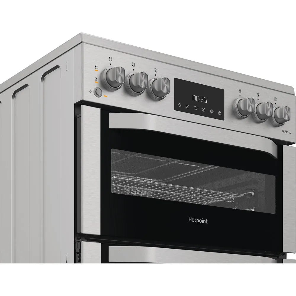 Hotpoint HDE6VDCASX 60cm Electric Double Cooker With Ceramic Hob and Air Fry Stainless Steel