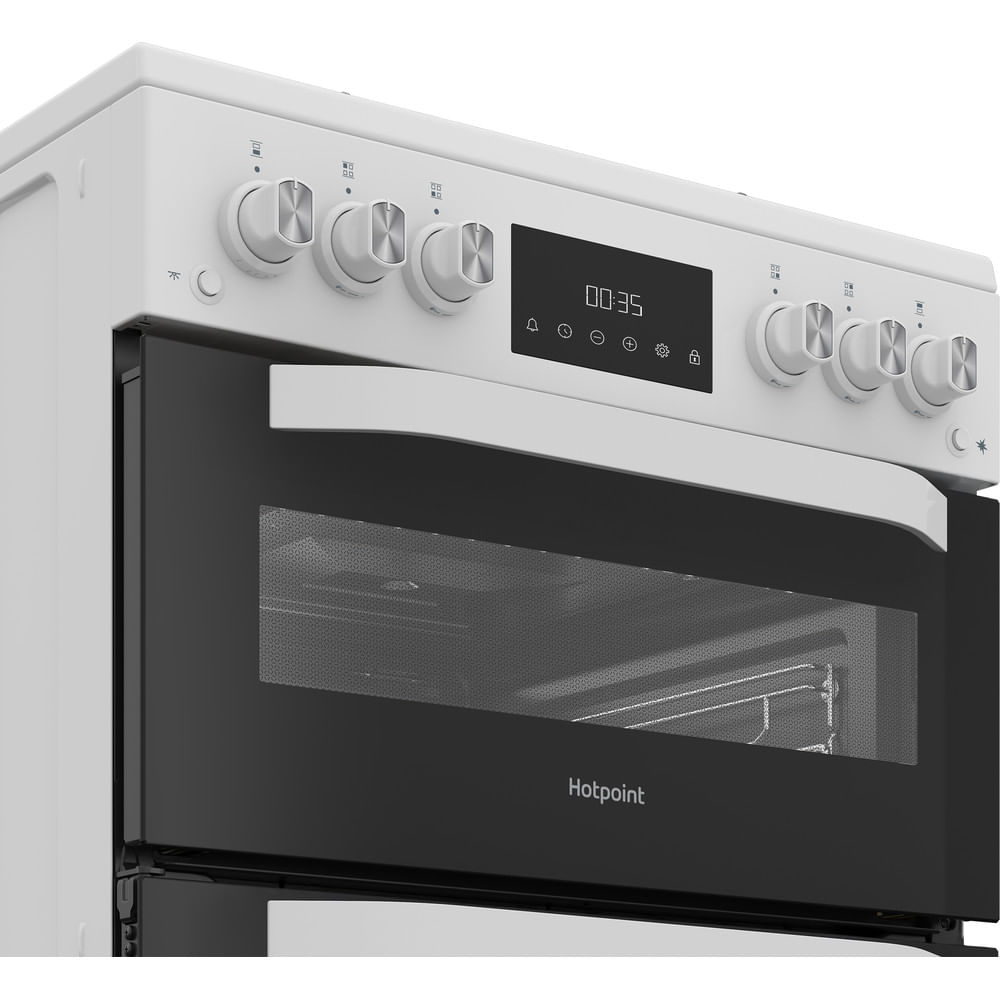 Hotpoint HTG6GDCW Freestanding 60cm Gas Twin Cooker with Glass Lid White