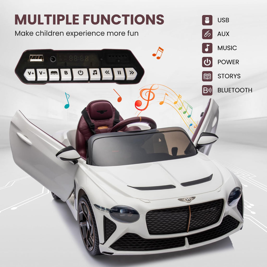 Garvee Kids Ride On Car, Licensed Bentley Bacalar 12V Electric Vehicles w/Parent Remote Control, Scissor Door, Suspension, 3 Speeds, LED Lights, Horn, Battery Powered Ride on Toy for Boys Girls - White