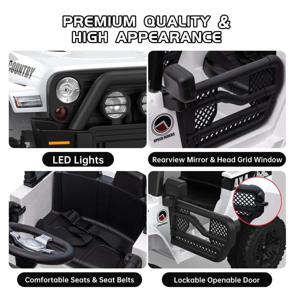 Garvee Ride - P Series: 12V Kids Ride On Truck Car w/Parent Remote Control, Spring Suspension, Led Lights,3 Speed Adjustable, Kids Gift for Boys and Girls - White