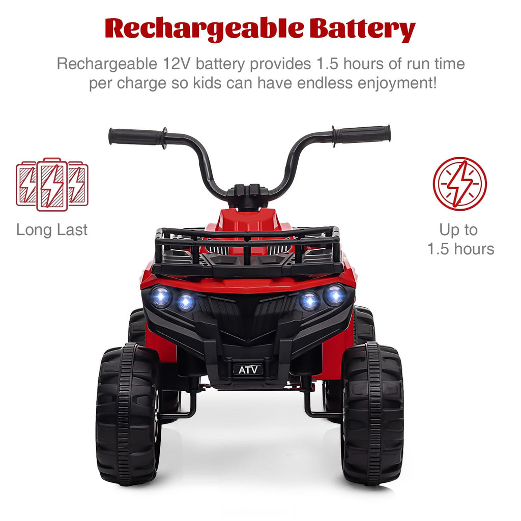 Garvee Ride - P Series: 12V Kids Ride On Electric Quad ATV, Ride Car Toy with Bluetooth Audio,High/Low Speed, LED Headlights, Battery Indicator & Radio Orange - Red