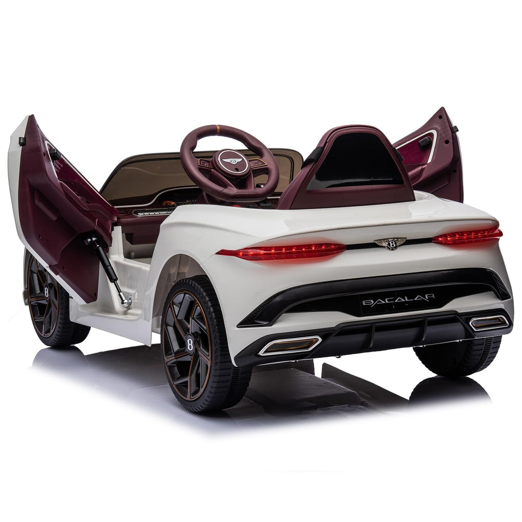 Garvee Kids Ride On Car, Licensed Bentley Bacalar 12V Electric Vehicles w/Parent Remote Control, Scissor Door, Suspension, 3 Speeds, LED Lights, Horn, Battery Powered Ride on Toy for Boys Girls - White