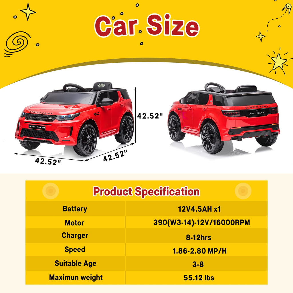 Garvee Ride - P Series: 12V Land Rover mini Kids Ride-On Car: Remote Control, LED Lights, Bluetooth, Music, Radio, Battery Powered, for Ages 3-8 - Red