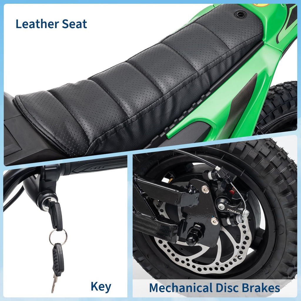 Garvee 24V Kids Electric Dirt Bike 350W Motor 10MPH Speed Rear Suspension Leather Seat Black Blue Green Red Rose White Outdoor Riding