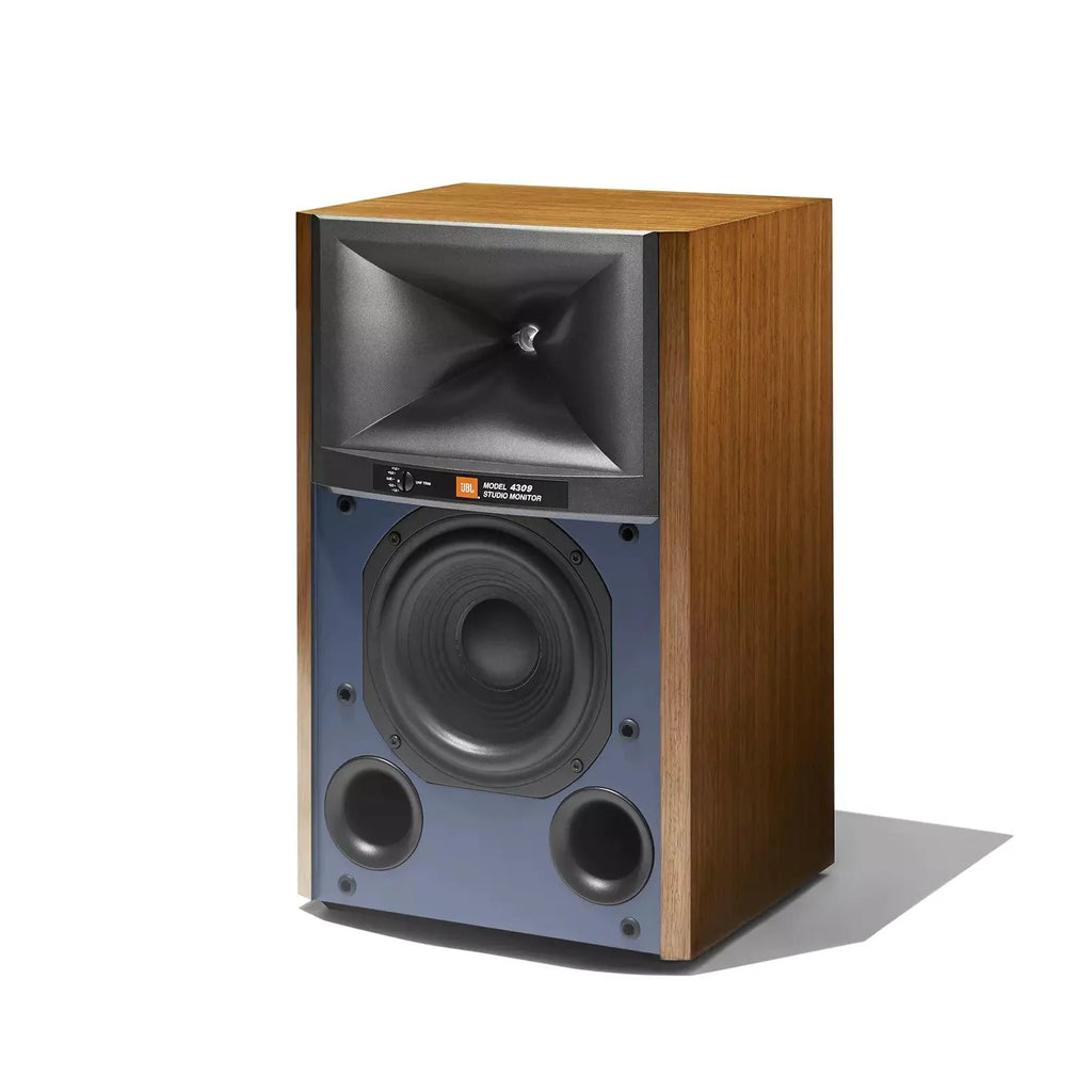 JBL 4309 High Performance Studio Monitor Bookshelf Speakers in Walnut with JS-65 Stands Pair