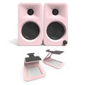 Kanto ORA 100W Powered Reference Desktop Speakers with Bluetooth & SE2 Speaker Stands Package Pink