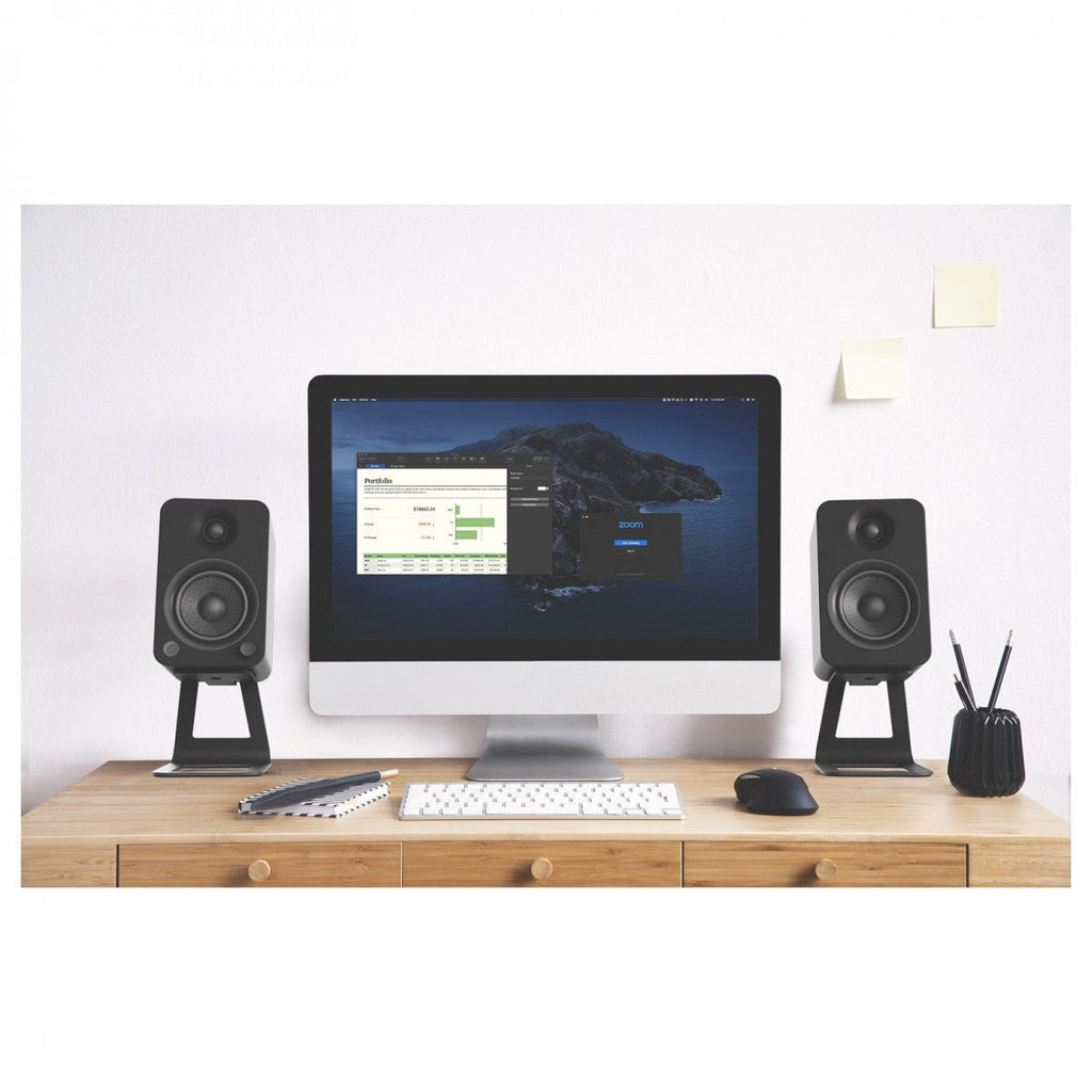 Kanto ORA4 140W Powered Reference Desktop Speakers with Bluetooth & SE4 Elevated Speaker Stands Black