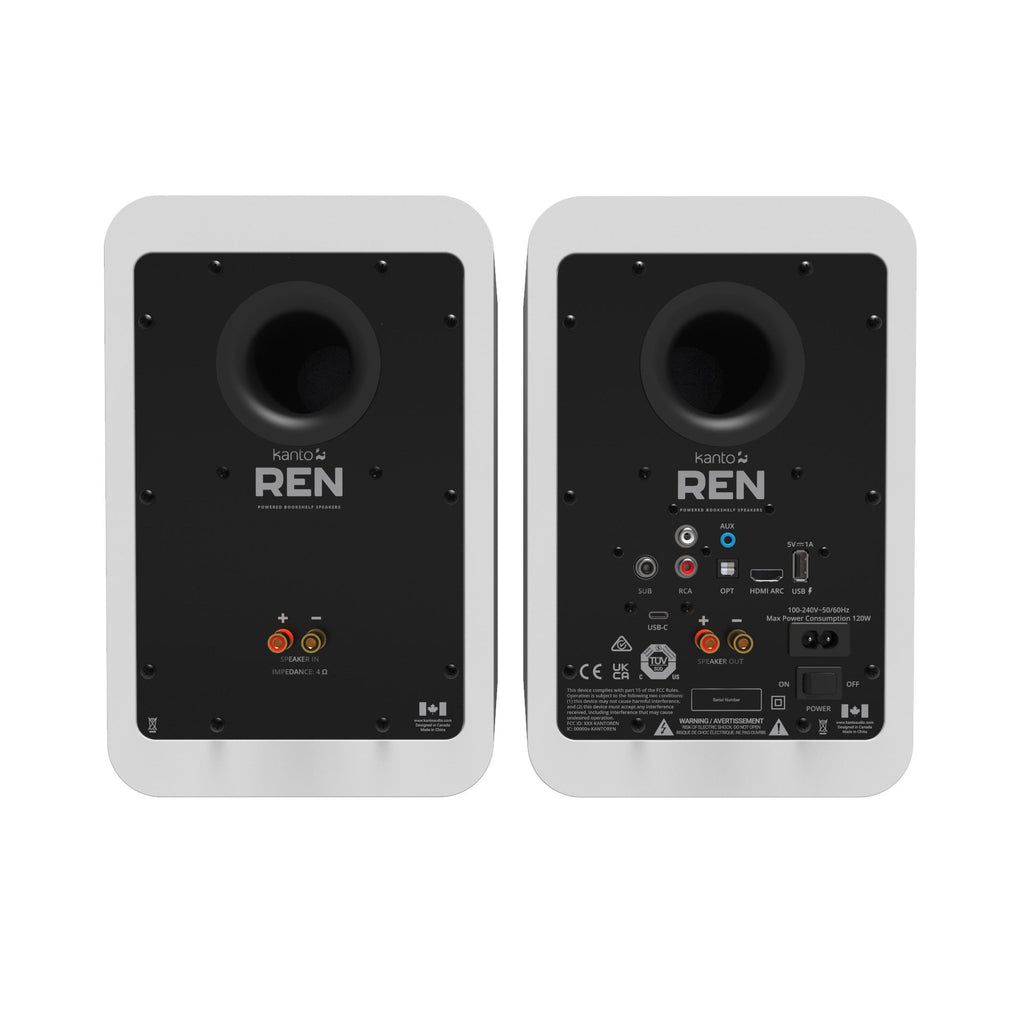 Kanto REN 200W Powered Bookshelf Speakers Pair with HDMI ARC USB-C and Bluetooth 5.3 - Matte White