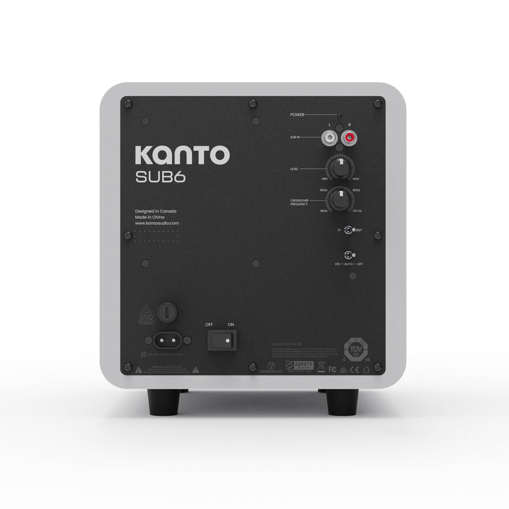 Kanto SUB6 200W 6 Inch Vinyl Subwoofer - Matte White with Black Grill