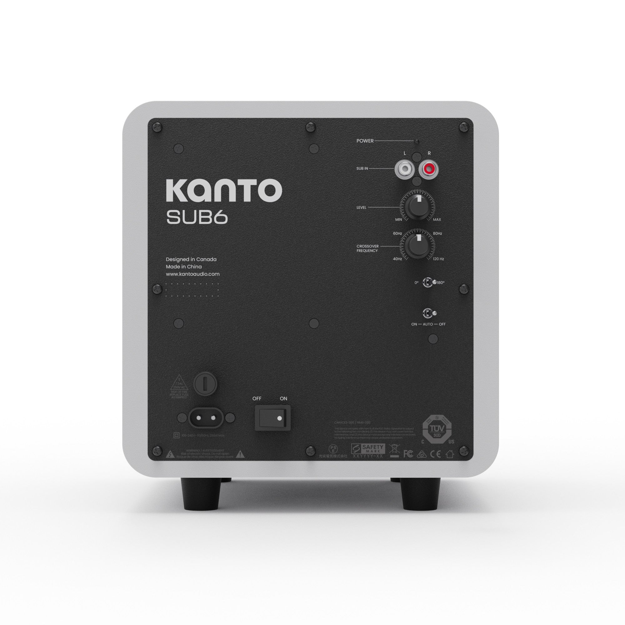 Kanto SUB6 200W 6 Inch Vinyl Subwoofer - Matte White with Black Grill